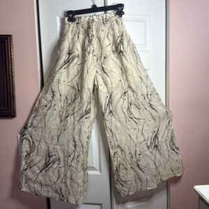 Roey Wang High Waisted Wide Leg Patterned 100% Linen Pants size S